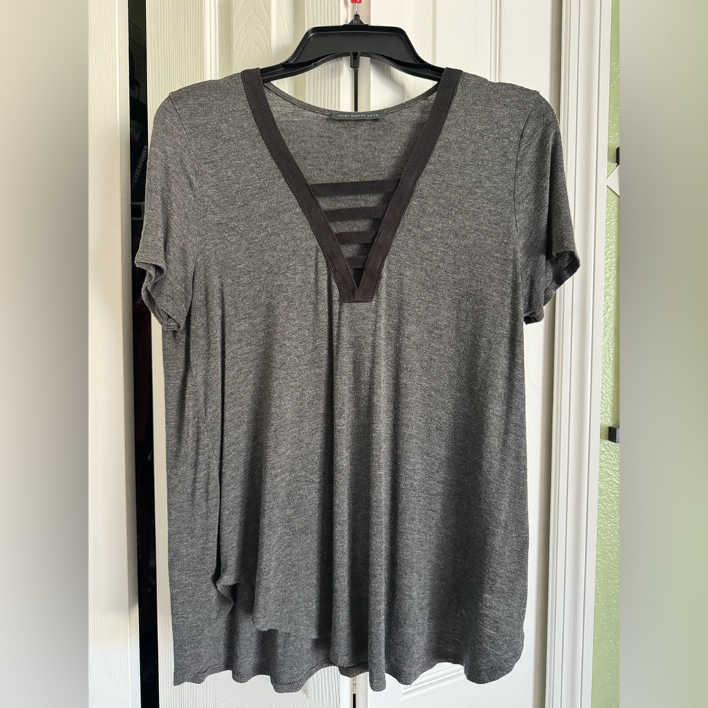 Gray V-Neck Women's Top
